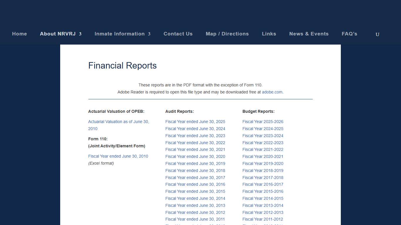 Financial Reports New River Valley Regional Jail